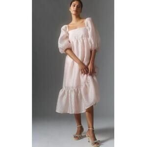 Anthropologie ~ Blush Pink Textured Puff-Sleeve Dress (NWT)